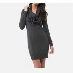 MICHAEL KORS SWEATER DRESS COWL NECK SCARF  GRAY  BUCKLES . Sz: M